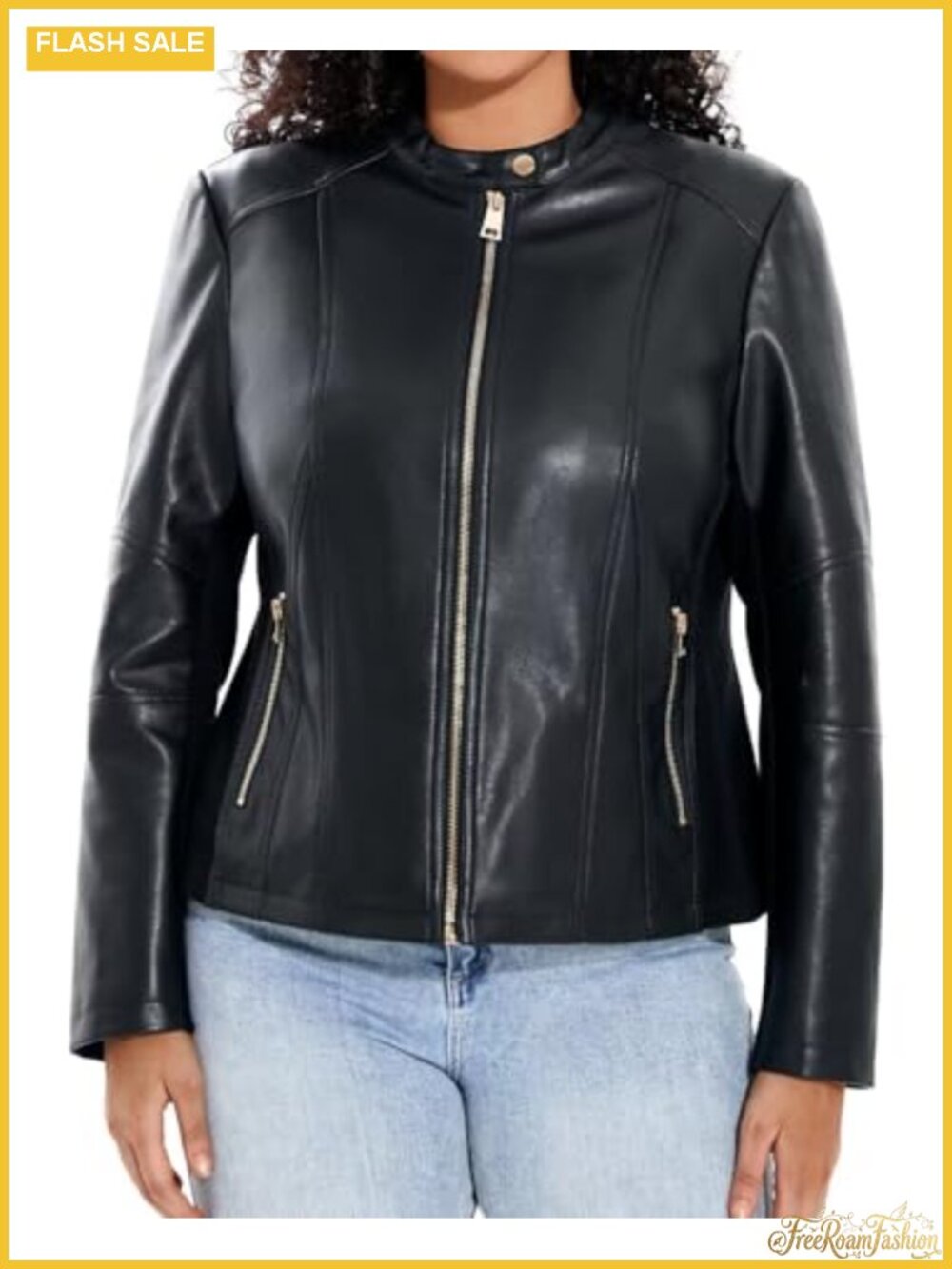 Plus Size Faux Leather Moto Jacket Oversized Motorcycle Coat